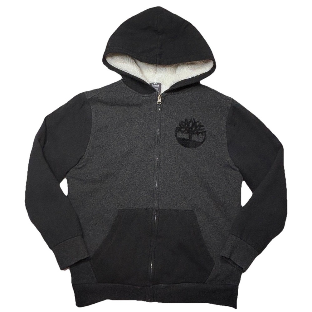 Timberland Sherpa Lined Hoodie Youth L 14-16 Full Zip Jacket Gray